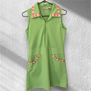 90’s Y2K vintage green mini dress with floral detail collared with quarter zip